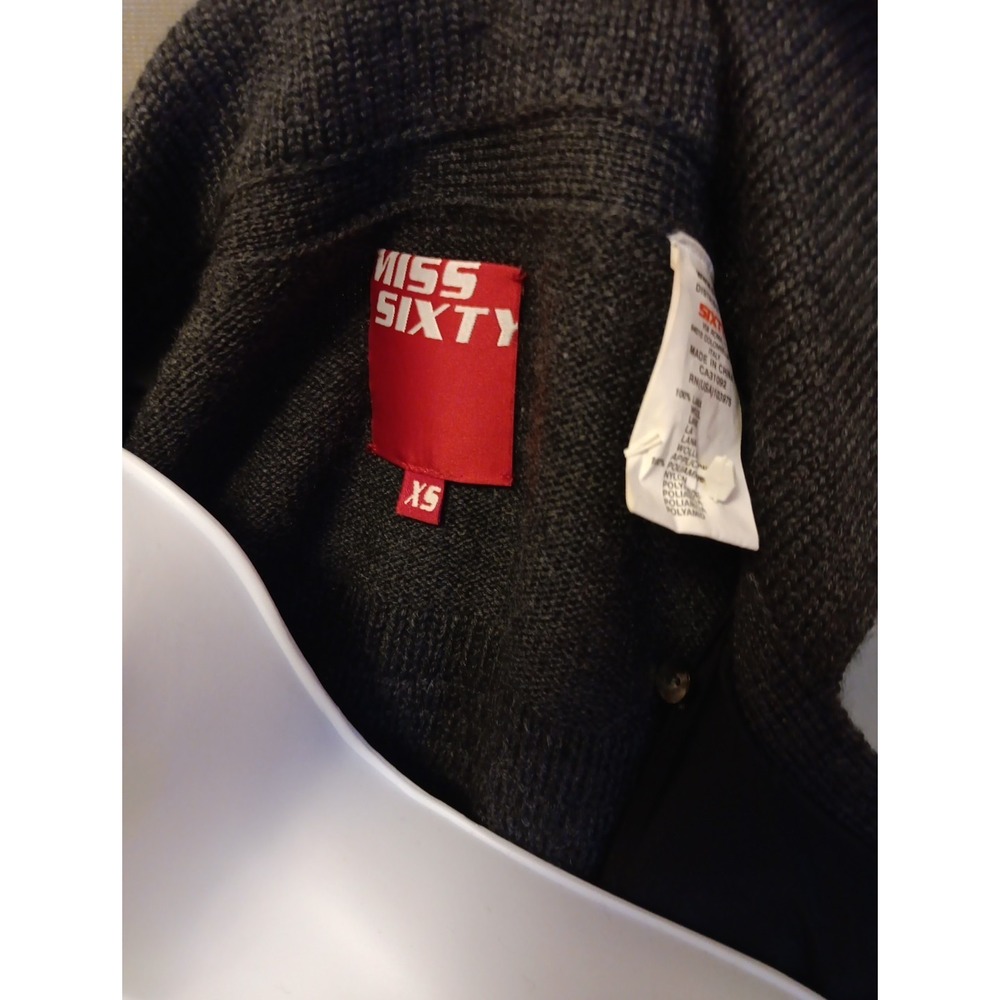 Vintage Miss Sixty M60 Aymmetrical Moto Jacket Sweater Women's XS Biker Y2K Wool - Picture 6 of 7